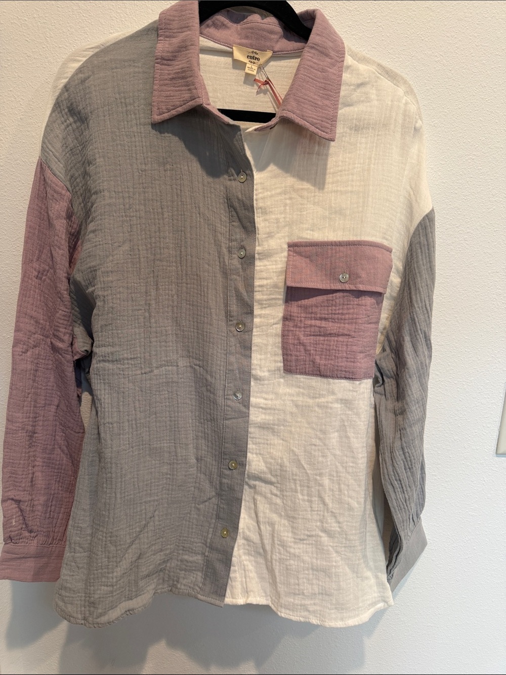entro Colorblock Button-Down in White, Gray & Dusty lavender